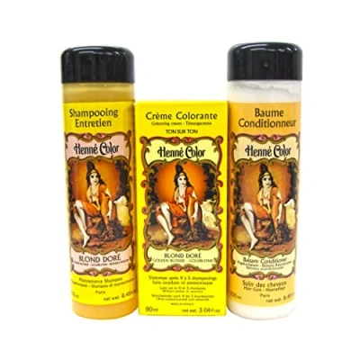 Image of Golden Blonde Henna Hair Colouring Cream 90ml Shampoo Conditioner 250ml Ammonia Paraben Free