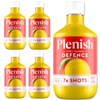 Image of Plenish Mango Vitamin D Health Shots Multipack 4 x 420ml Dosing Bottles 28 100% of your daily Natural, Vegan &amp; Gluten Free, No Added Sugar, Preservatives