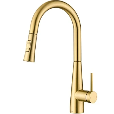 Image of Tohlar Kitchen Tap, Gold Taps with Pull Out Spray Stainless Steel Sink Tap Mixer Brushed