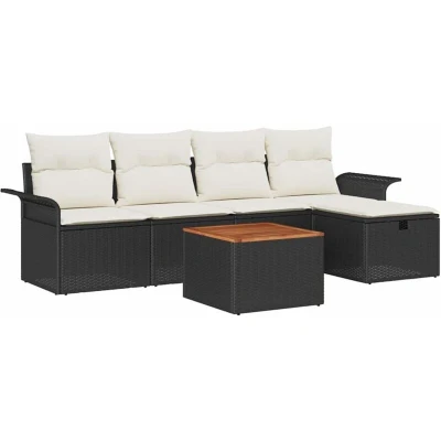 Image of vidaXL 6 Piece Garden Sofa Set with Cushions Black Poly Rattan