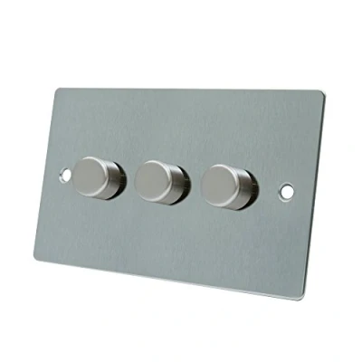 Image of AET FSC3GDIM40 Satin Chrome Flat 400W 10 Amp Triple 3 Gang 2 Way Light Dimmer Switch, 400 W, 240 V