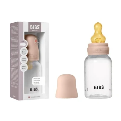 Image of BIBS Baby Bottle 150 ml Natural Rubber Latex Nipple Anti Colic, BPA Free, Round Nipple, Slow Flow, Lightweight &amp; Easy to Clean, Suitable for Newborns 0+ Years Blush