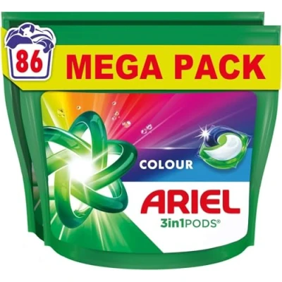 Image of Ariel All In 1 PODS®, Washing Liquid Laundry Detergent Capsules 86 Washes, Colour, Outstanding Stain Removal Wash, Brrrilliant Cold &amp; Short