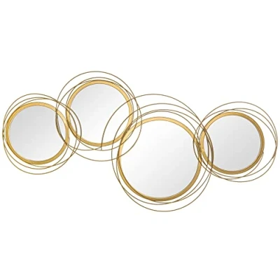 Image of HOMCOM Metal Wall Art Modern Decorative Mirror Decor Hanging Home Sculptures for Living Room Bedroom Dining Room, Gold