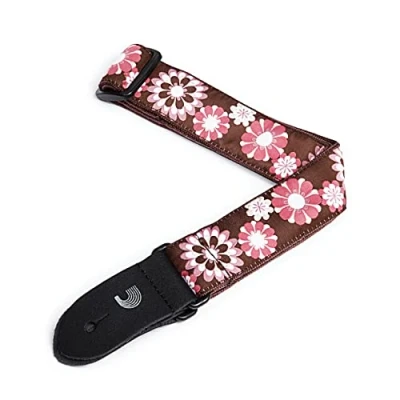 Image of D&#039;Addario 15UKE02 Ukulele Strap Nylon for Ukuleles Brown and Pink Flowers 1.5&quot; Wide