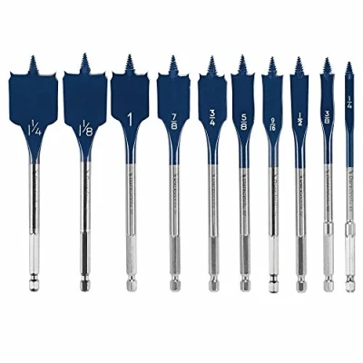 Image of BOSCH DSB5010 Daredevil 10 Piece Standard Spade Bit Set w/Full cone Threading and Spurred Tip, Blue