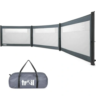 Image of Trail Air Windbreak 2024, Inflatable 3 Panel Camping Windbreaker with Windows, Motorhome Caravan Windshield, TPU Poles, Kador Strip Awning Channel Fixing, Safety Purge Pump &amp; Bag (600cm x 130cm)