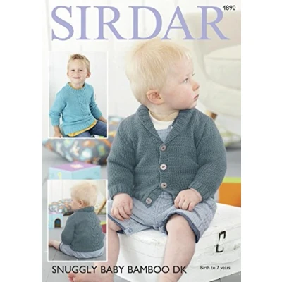 Image of Sirdar Snuggly Baby Bamboo DK Knitting Pattern 4890 Sweater &amp; Cardigan