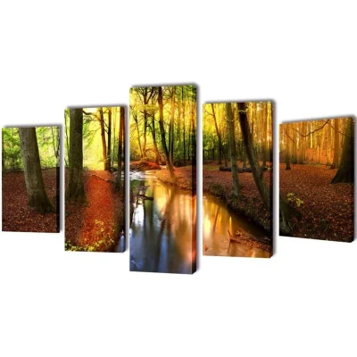 Image of vidaXL Canvas Wall Print Set Forest 200 x 100 cm