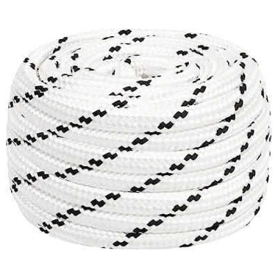Image of vidaXL White Braided Boat Rope 18mm x 25m Marine Grade Polyester UV &amp; Abrasion Resistant Not For Climbing or Swinging