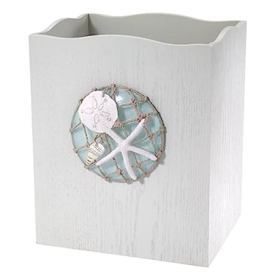 Image of Avanti Linens Waste Basket, Decorative Trash Can, Beach Inspired Bathroom Accessories (Seaglass Collection)