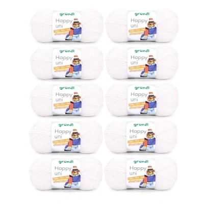 Image of Gründl Happy uni (knitting and crochet yarn with wool like character made of 100% polyacrylic, anti pilling, 100 g / 250 m, needle size: 4 5, 10 x g), White