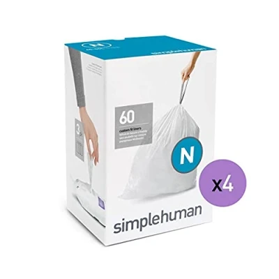 Image of simplehuman Code N Custom Fit Liners, Extra Strong Trash Bags, 45 50 Liter / 12 13 Gallon, Refill Packs (240 Count)