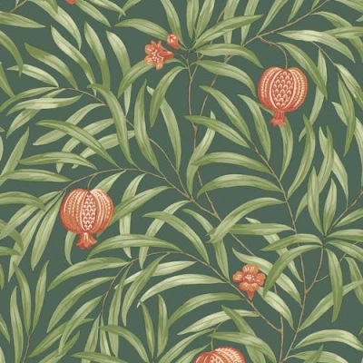 Image of Belgravia Decor Pomegranate Deep Green Orange Wallpaper 9613 Leaf Foliage