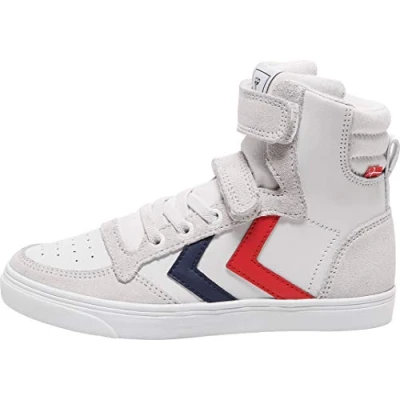 Image of Hummel Slimmer Stadil Hightop trainers for kids, Size: 6.5/7, White Leather and textile