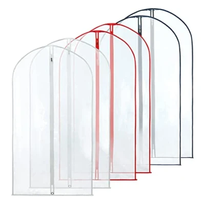 Image of HANGERWORLD 100 cm (40&quot;) Suit/Garment Clothes Cover Bags, Pack of 6, Clear with Mixed Trim Colours