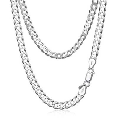 Image of Amberta Men 925 Sterling Silver Cuban Chain: Necklace for 5.5 mm 20 inch