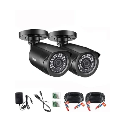 Image of ZOSI 2 Pack 1080P Security Camera Outdoor with 80ft Night Vision, IP66 Weatherproof, Motion Detection, CCTV Surveillance Bullet Cameras Only Support Tvi DVR,1080p Black
