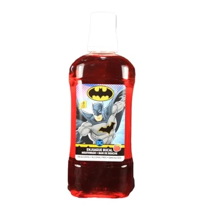 Image of Batman Strawberry Flavoured Mouthwash Alcohol Free, Fluoride Enriched for Stronger Enamel and Cavity Protection Adults Children Aged 6+, 500ml
