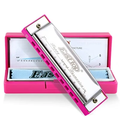 Image of East top Blues Harmonica, Diatonic 10 Holes C Key Happy Harmonica Mouth Organ for Beginner,Kids,Children,Students,Gift,with Carrying Plastic Case,Clean Cloth and Manual