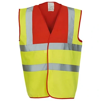Image of Yoko Unisex Premium Hi Vis Waistcoat Vest / Jacket (L) (Hi Yellow/Red)