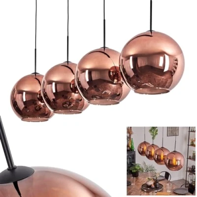 Image of Koyoto Pendant Light, Hanging lamp Made of Metal/Glass in Black/Copper Colours, luminaire Modern Retro/Vintage Design with Glass Shades (Ø 30 cm), Height max. 154 cm, 4 x E27, Without Bulbs