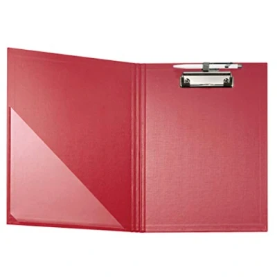 Image of Original Falken premium clipboard folder. Made in Germany. with sturdy cardboard core and plastic cover outside inside for DIN A4 pocket front pen holder red.