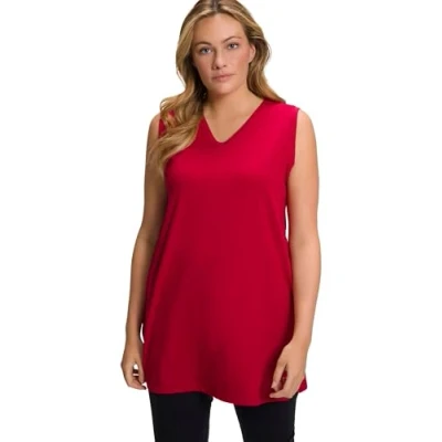 Image of Ulla Popken Women&#039;s Basic V top T shirts, poppy, 20 22