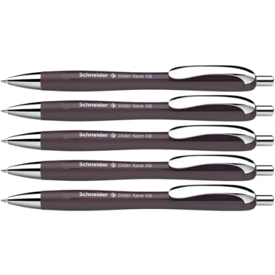 Image of Schneider Slider Rave XB Ballpoint Pen Soft Writing without Scratching for Long Texts at School, University and Work Pack of 5 Plum Ink Colour: Blue