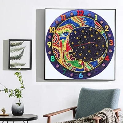 Image of Leilei 5D DIY Diamond Painting Clocks Kits, Special Shaped Art Clock, Full Drill Rhinestone Embroidery Cross Stitch Pictures for Wall Home Decoration Deco 35x35cm, Clock (I)