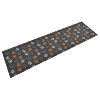Image of vidaXL Velvet Kitchen Rug with Paws Print, Multicolour Modern Rugs, Indoor and Outdoor Use, Easy Storage