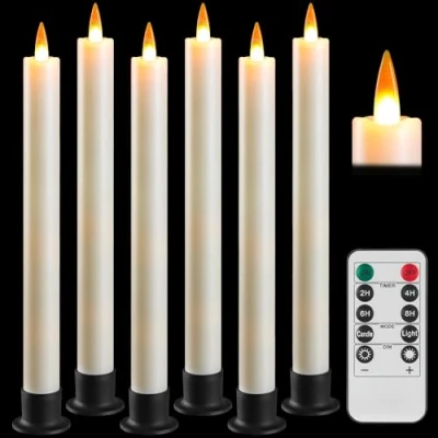 Image of Da by 6 Pcs Flameless Window Candle with Remote and Timer, LED Taper Black Base, 9.6 Inch Battery Operated Christmas for Home Decoration，Christmas Day Decoration