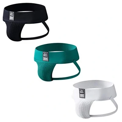 Image of JOCKMAIL 3PCS/Pack Mens Briefs Jockstrap Soft Athletic Supporter Sport Underwear Jocks (Medium, Black+Green+White)