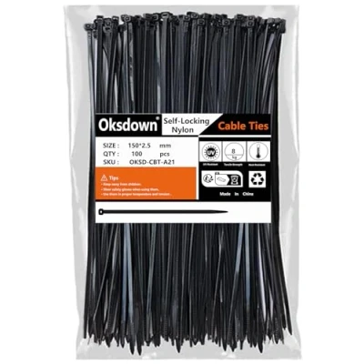 Image of Oksdown 100 Pack Black Plastic Cable Ties 150mmx2.5mm Small Nylon Zip Premium Self Locking 6 inch Mini Tie Wraps