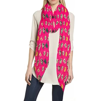 Image of Lina &amp; Lily Feathers Print Women&#039;s Scarf Shawl Wrap Lightweight (Fuchsia)