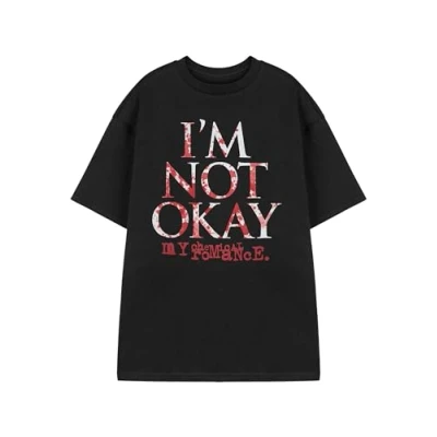 Image of My Chemical Romance Unisex Black Graphic Tee I&#039;m Not Okay Band T Shirt Short Sleeved Emo Apparel Alternative Rock Music Top for Men and Women Retro Punk Merchandise Fan Gift