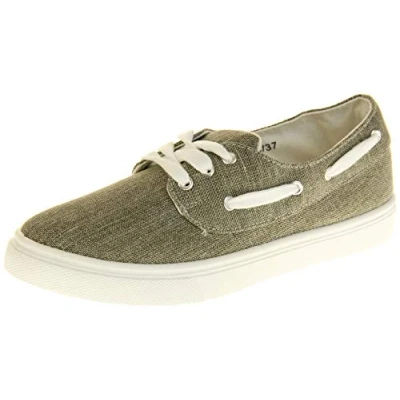 Image of DUNLOP Womens Sneakers Glittery Ladies Deck Shoes Comfy Memory Foam Espadrille Lace up Flat Canvas Pumps Plimsolls Grey Size 8 UK