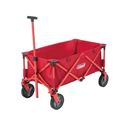 Image of Coleman Collapsible Camping Wagon, Foldable Pull 4 Wheel Festival Trolley, Portable Hand Cart, Red, 52 x 97 57 cm