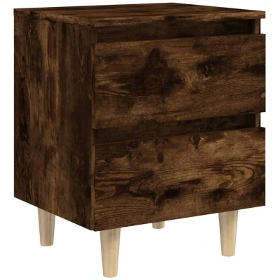 Image of vidaXL Bed Cabinet with Solid Wood Legs Smoked Oak 40x35x50 cm