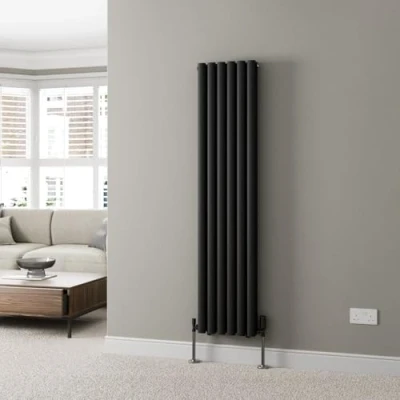 Image of DuraTherm® 1600 x 360mm Black Vertical Designer Radiator Double Column Oval Tube Modern Central Heating Panel Bathroom Radiators
