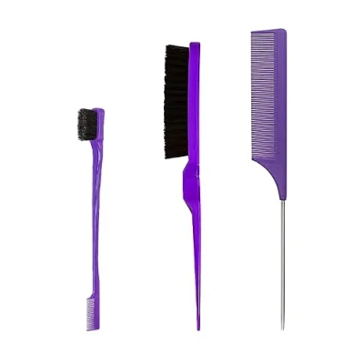 Image of Lmyzcbzl Hair Styling Comb Set, 3 Pieces Brush, Teasing Comb, Double Sided Edge Rat Tail Plastic Bristle for Slicking