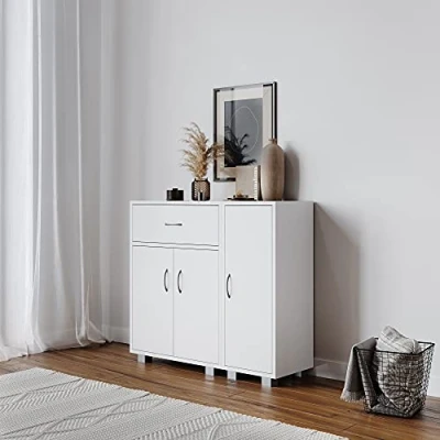 Image of URBNLIVING Wooden Free Standing Cabinet With One Side Corner (White)