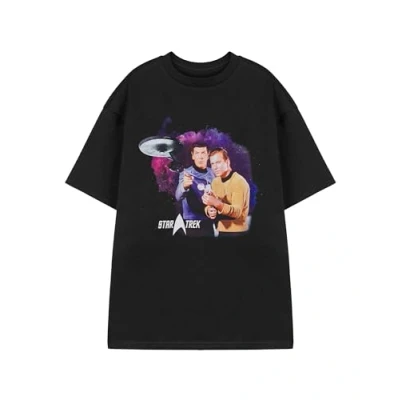 Image of Star Trek Classic Mens Short Sleeve T Shirt Retro Sci Fi TV Series Apparel Spock, Kirk &amp; Enterprise Crew Graphic Tee in Black Trekkie Gift for Fans