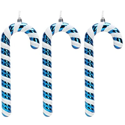 Image of Christmas Concepts® Pack of 3250mm Extra Large Candy Cane Baubles Shiny &amp; Glitter Decorated Decorations (Midnight Blue)