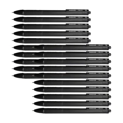 Image of RADIUS TriGrip Retractable Ballpoint Pens, BLACK, 0.7mm Fine Point, Pack of 20, Smooth Retract Ball Perfect for School Office Home Hospital Use