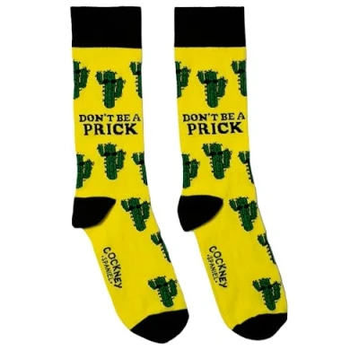 Image of Cockney Spaniel DON&#039;T BE A PRICK 1 Pair of Matching Socks UK 6 11 EUR 39 46 US 7 12 (Cotton, Yellow)