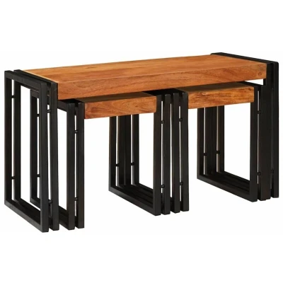 Image of vidaXL End Tables 3 pcs Brown and Black Solid Acacia wood