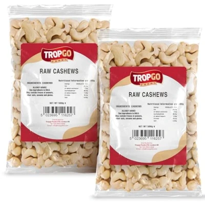 Image of Tropgo Raw Cashew Nuts 500g Pack of 2 Large &amp; Tasty Cashews Packed Fresh Premium Quality Nut Healthy for The Heart, High in Fibre Minerals Perfect Snacking
