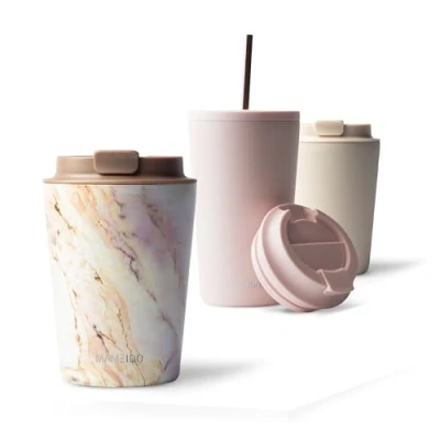 Image of MAMEIDO Coffee Cup Travel Mug 350ml, 470ml &amp; 700ml Leakproof Mug, Stainless Steel Mugs for Hot Drinks BPA Free (Pearl Marble, 0,35l)