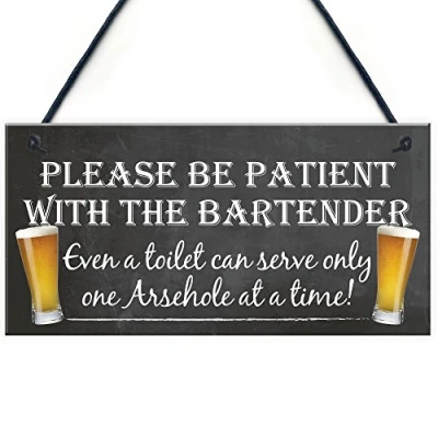 Image of RED OCEAN Patient Bartender Funny Pub Landlord Alcohol Gift Hanging Plaque Man Cave Sign